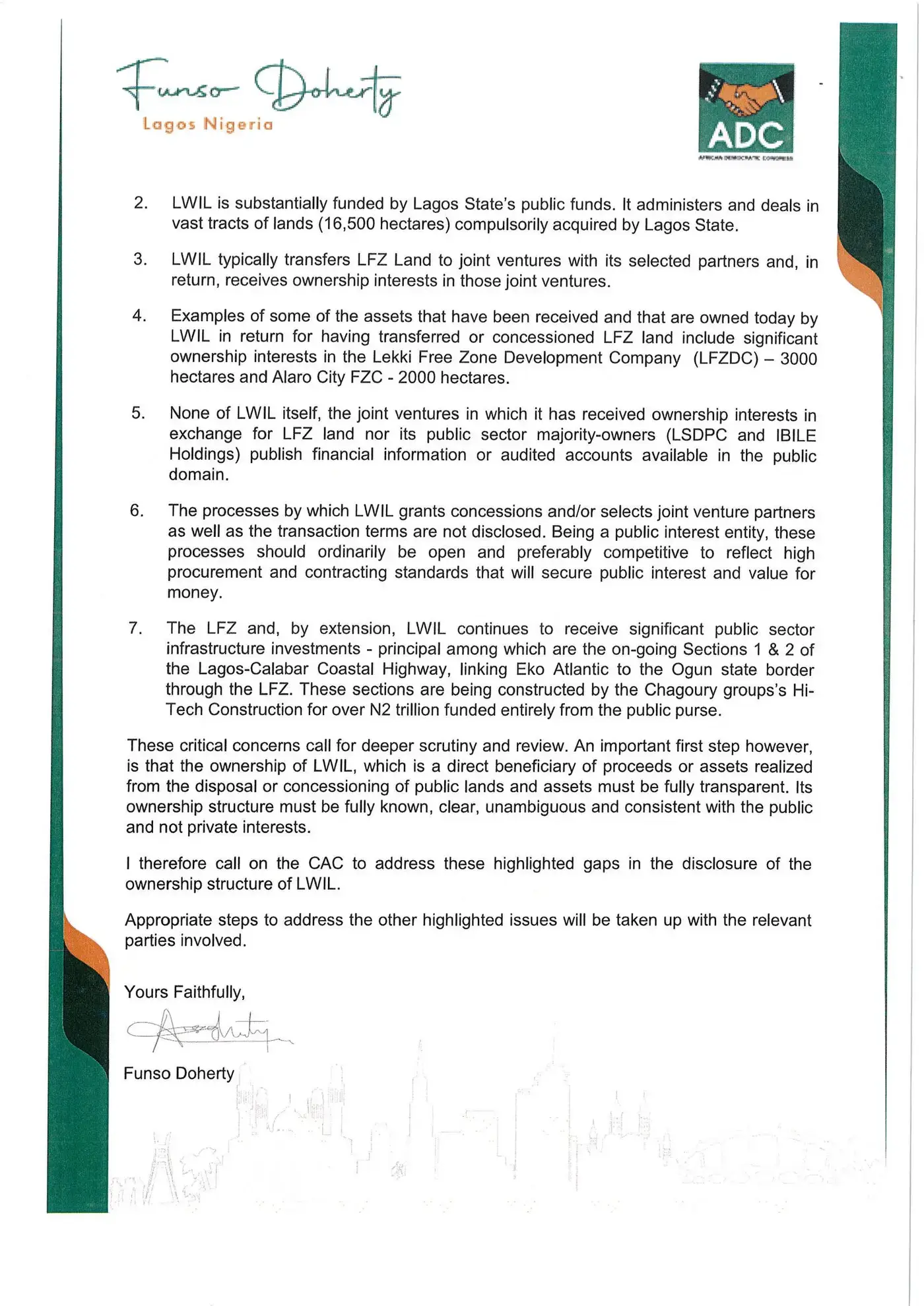 Page 2 of 2 of the signed letter