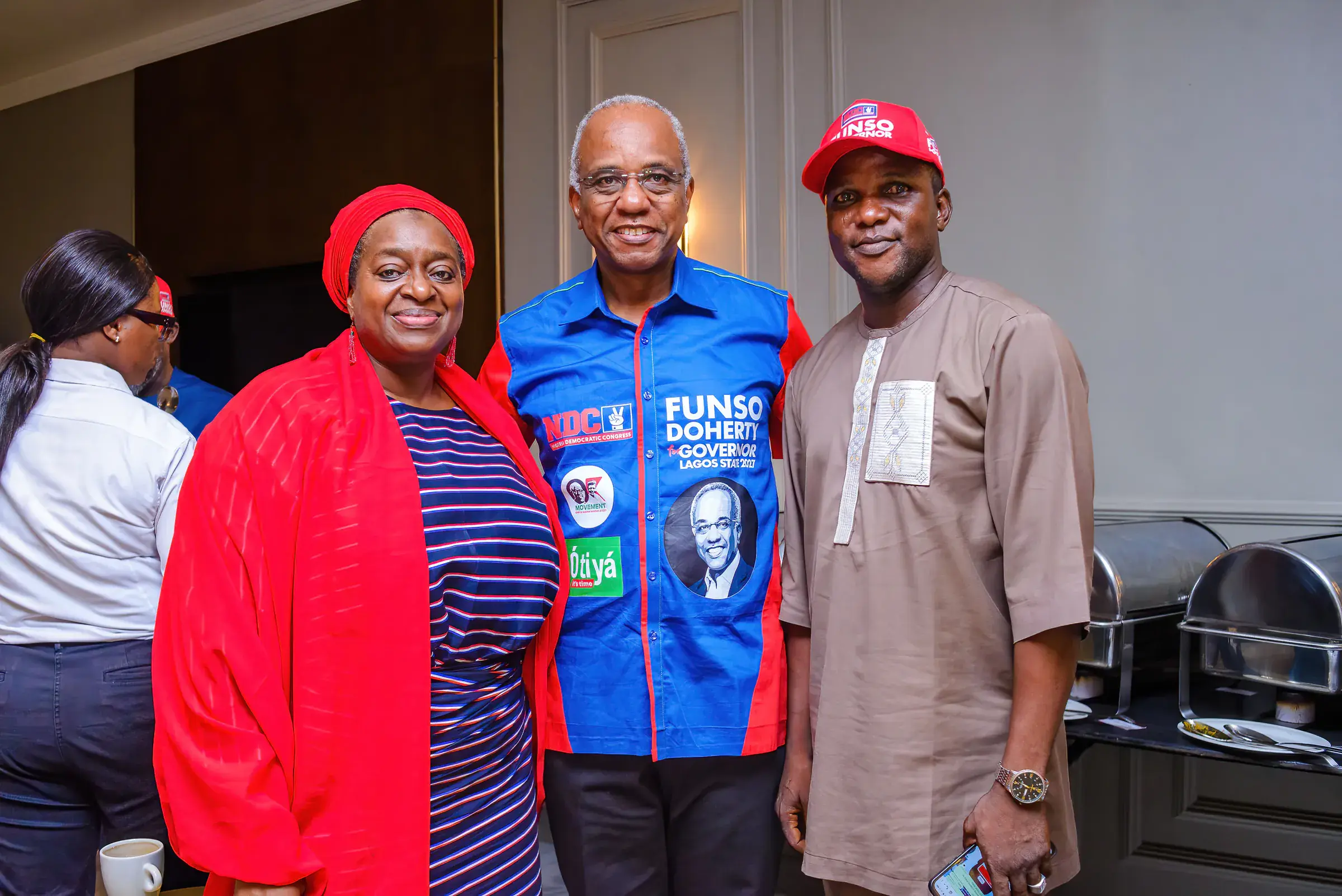 Funso Doherty with people at The Platform town hall.